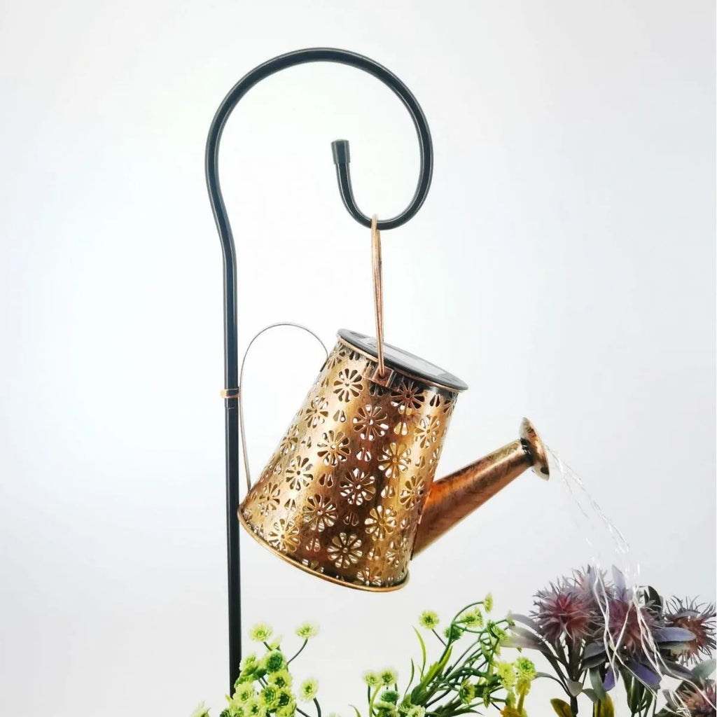 Solar-powered wrought iron butterfly kettle lamp for outdoor courtyard decoration