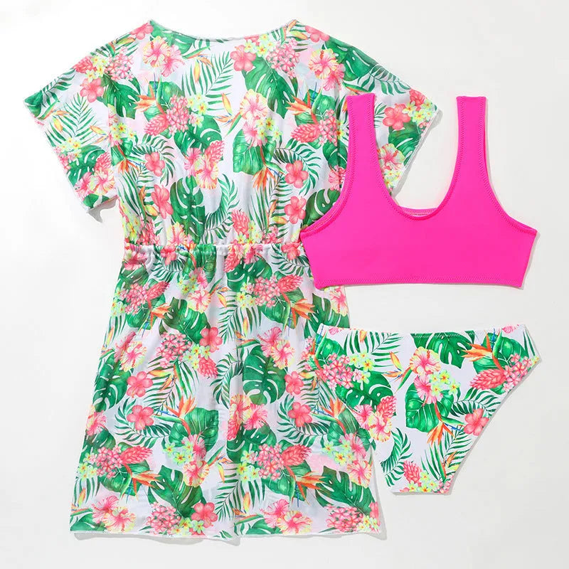 Girls' floral two-piece swimsuit set for children with Korean style pattern