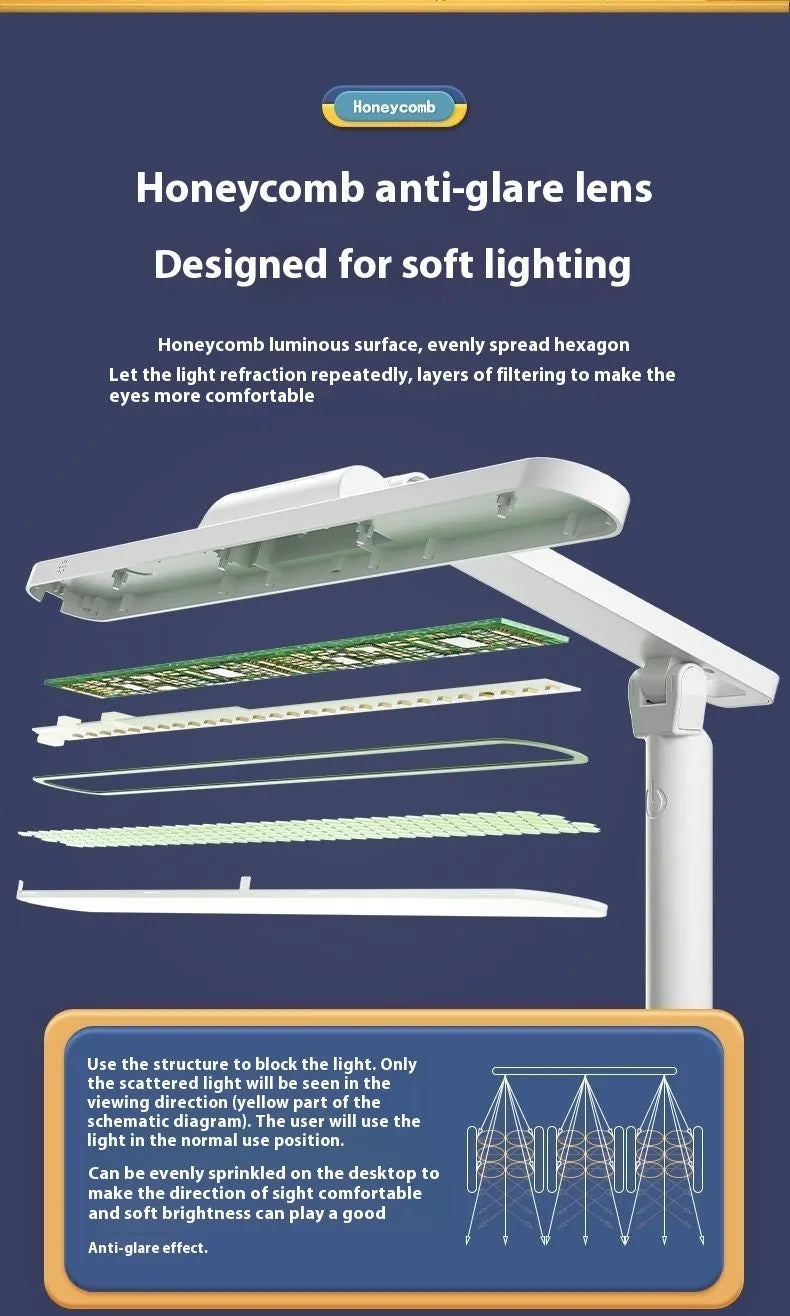Adjustable desk lamp with three light temperature settings on a bookshelf