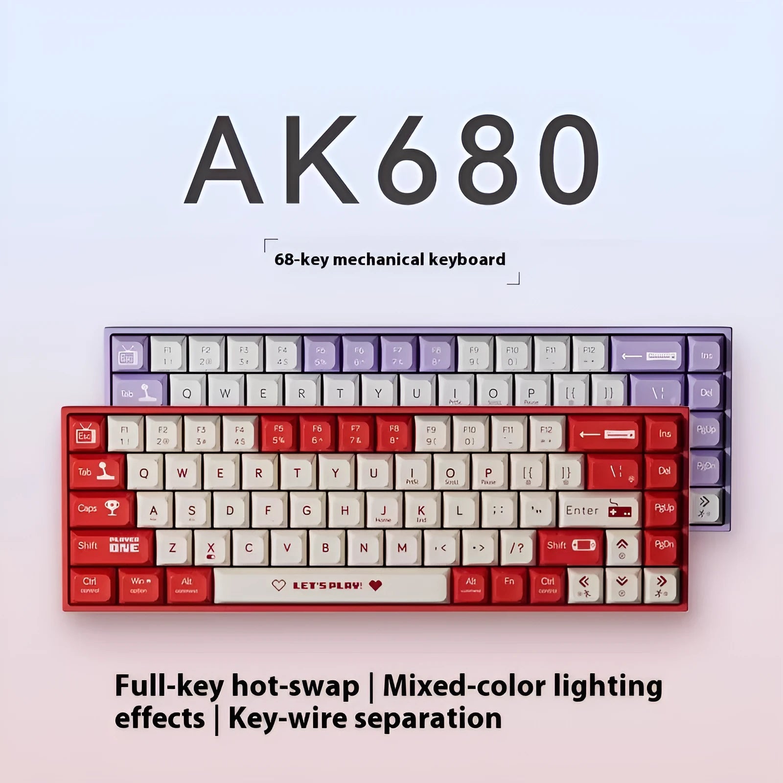 AJAZZ AK680 wired mechanical keyboard with hot-swappable switches in red and white colour scheme.