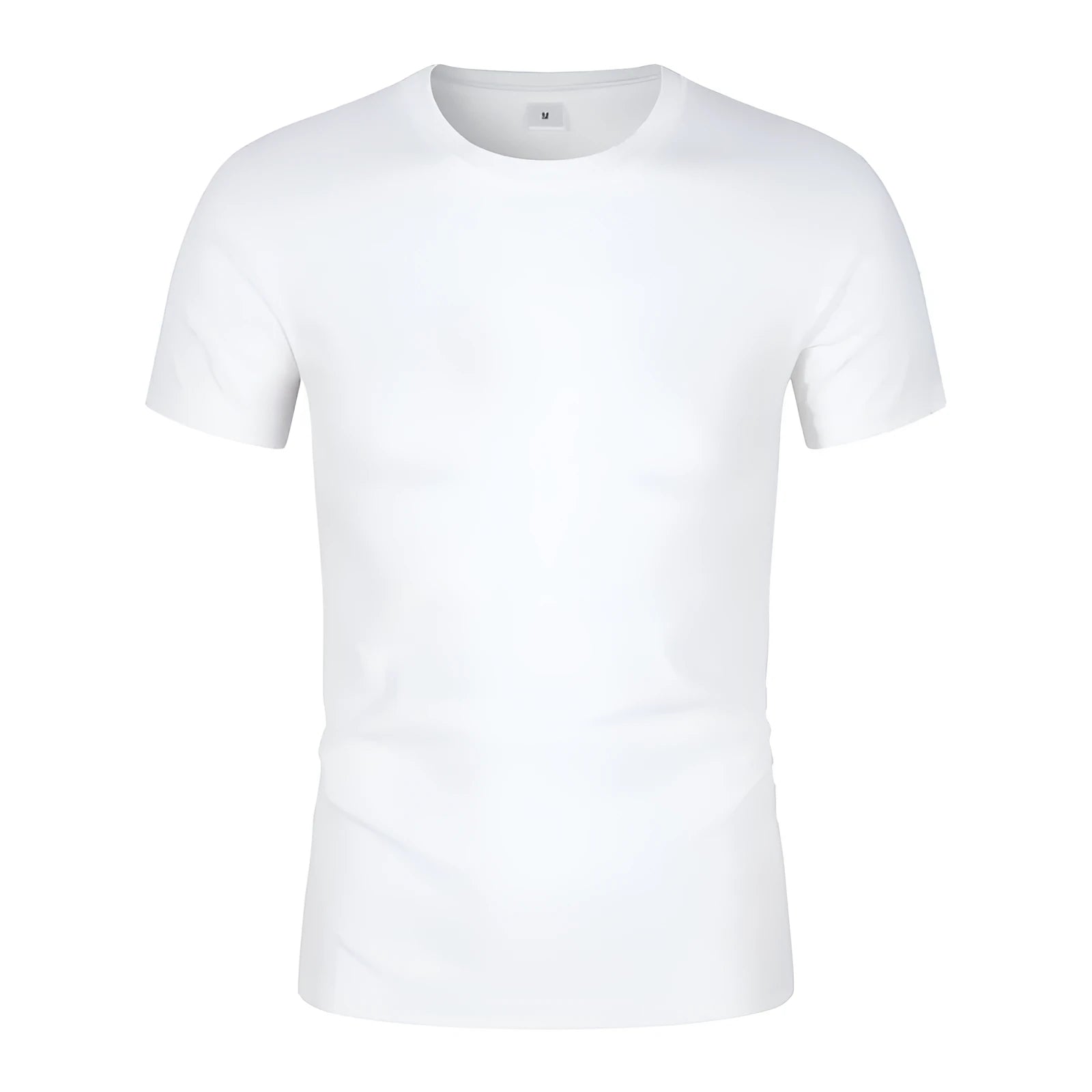 Men's solid colour CVC cotton short sleeve T-shirt on a hanger, shown in white and black.