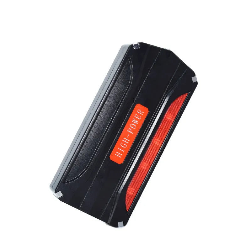 Black and red 12V vehicle emergency starting power supply showing front panel and compact dimensions