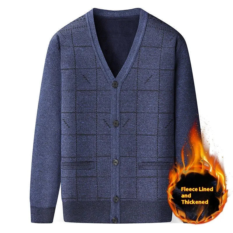 Men's wool-lined cardigan with batwing sleeves in dark grey colour option