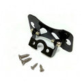 Black metal universal in-car camera holder with adjustable angle on a car windscreen.