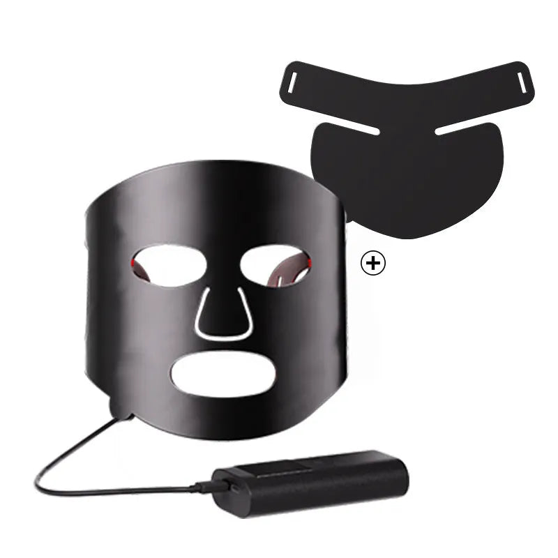 Black and white LED phototherapy face mask with seven colour light modes for home skin treatment
