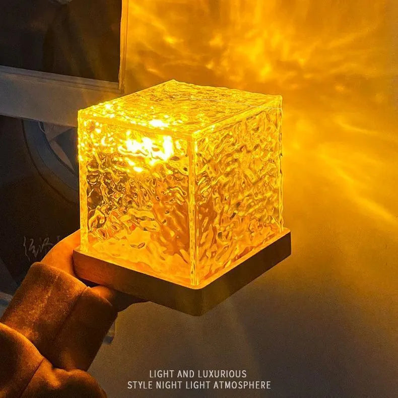 Geometric LED water ripple night light with remote control projecting colourful rotating patterns