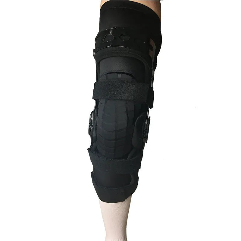Black anterior ligament knee pad supporter showing multi-material construction and sizing options