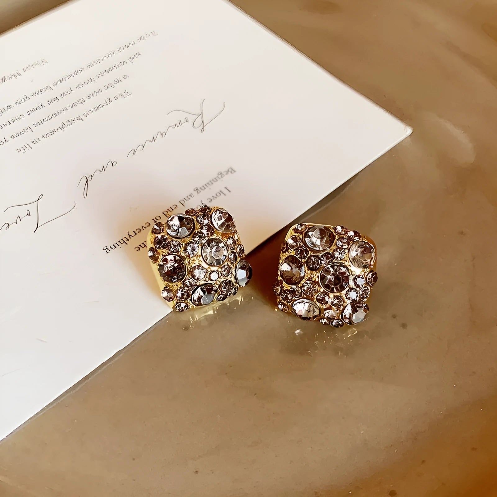 Pair of black full diamond micro inlaid zircon square earrings in E6449 gold for women, geometric chamfered style