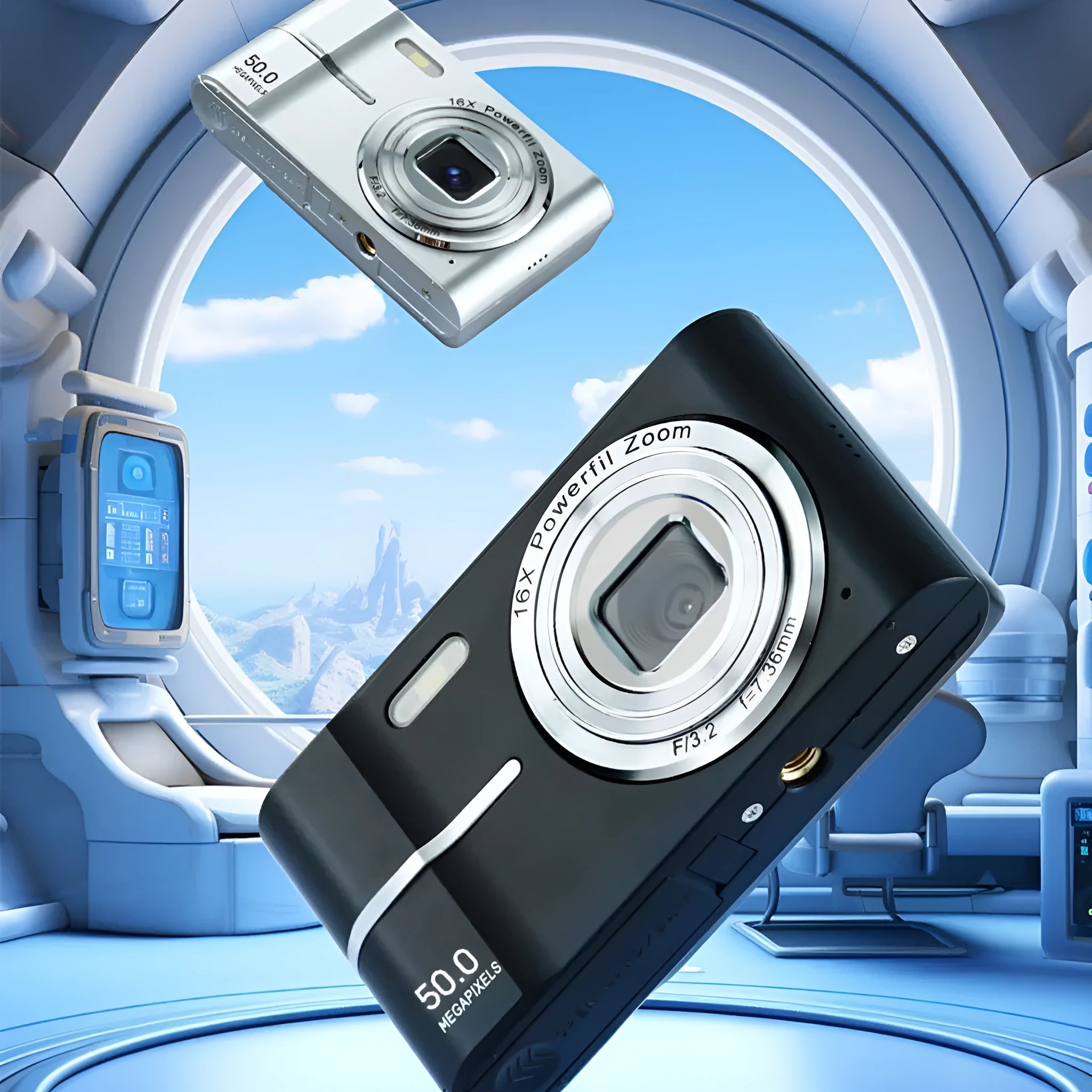 Compact HD 4K digital camera in black, green, pink, or white colours with full manual controls