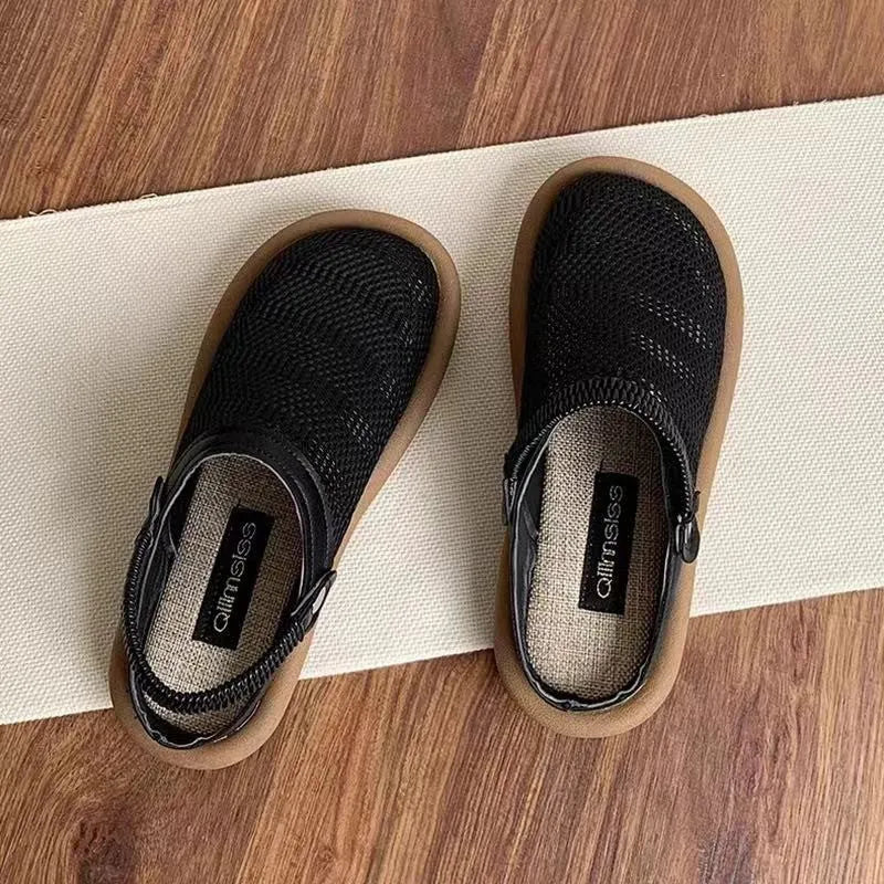 Linen slip-on hole shoes with mesh lining and rubber sole in milky white colour