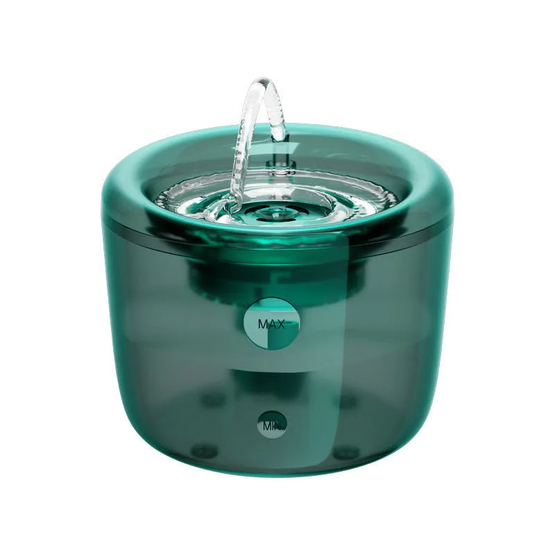 Grey automatic pet water fountain with circulating filter and induction outlet for cats and dogs