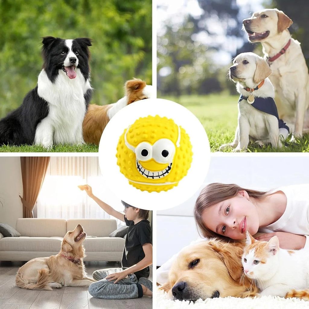 Green orange yellow smile face latex dog balls squeaky pet toy for small medium dogs cats