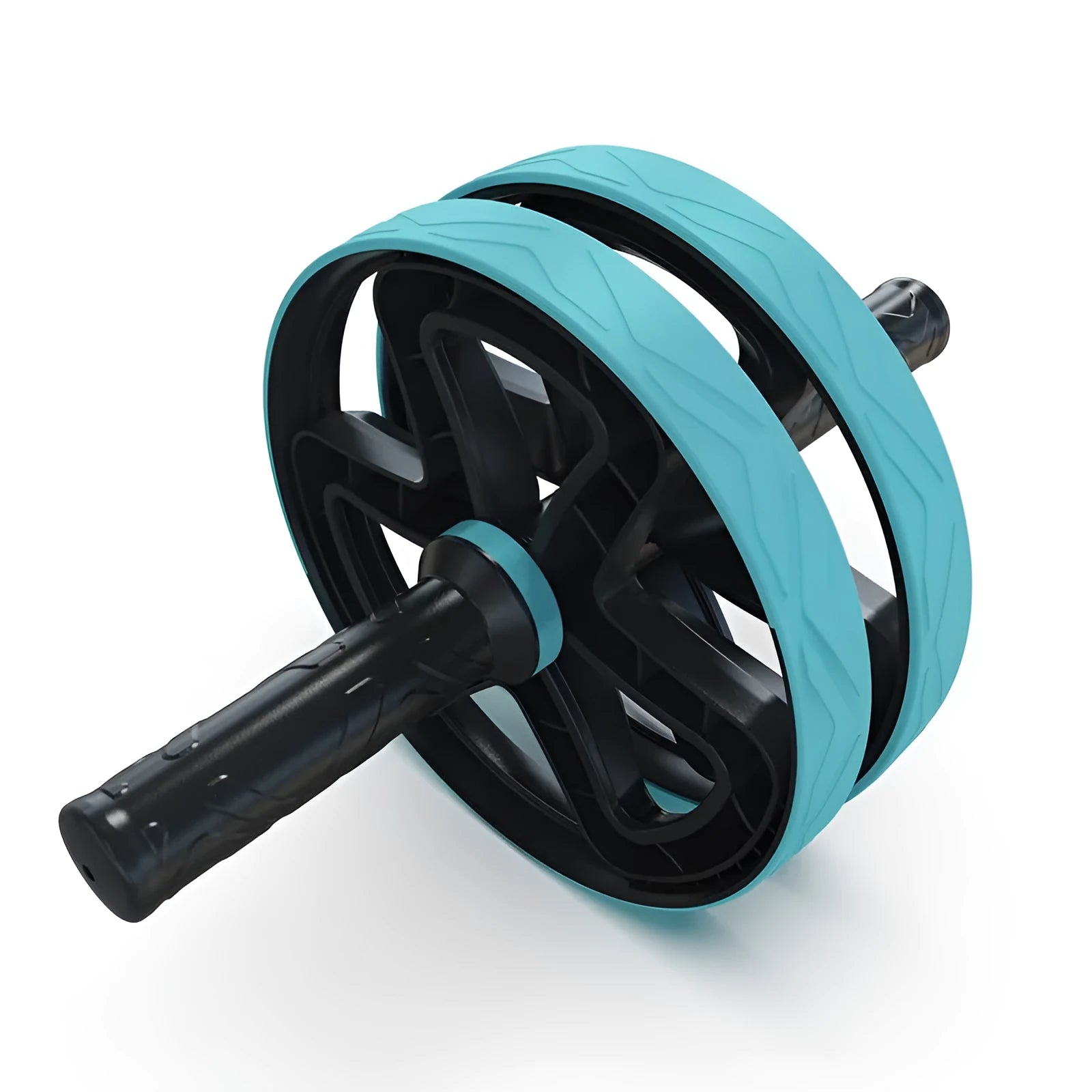 Blue double wheel ab roller on floor for home core strengthening workout