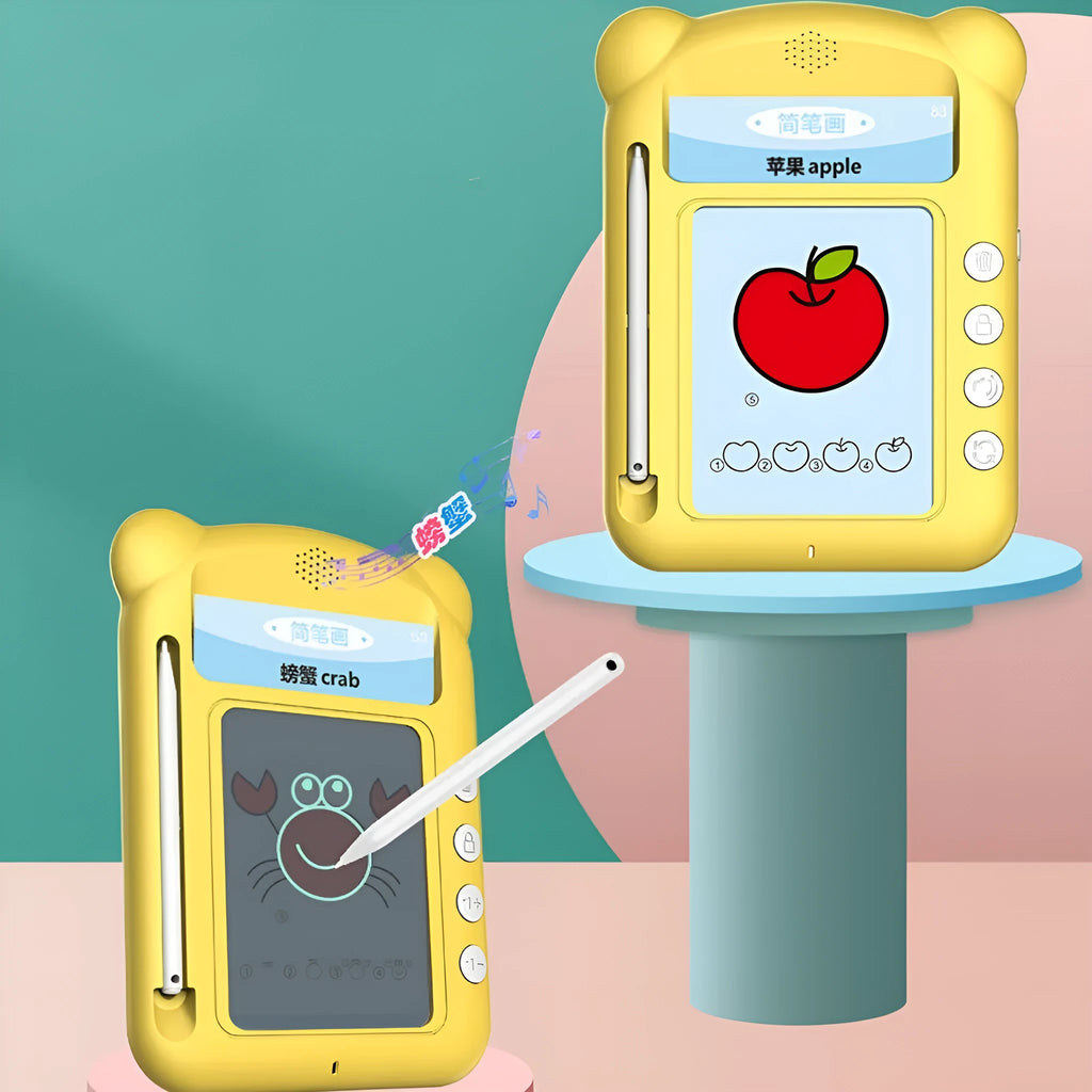 Yellow ABS plastic bilingual early learning machine with educational cards for toddler development