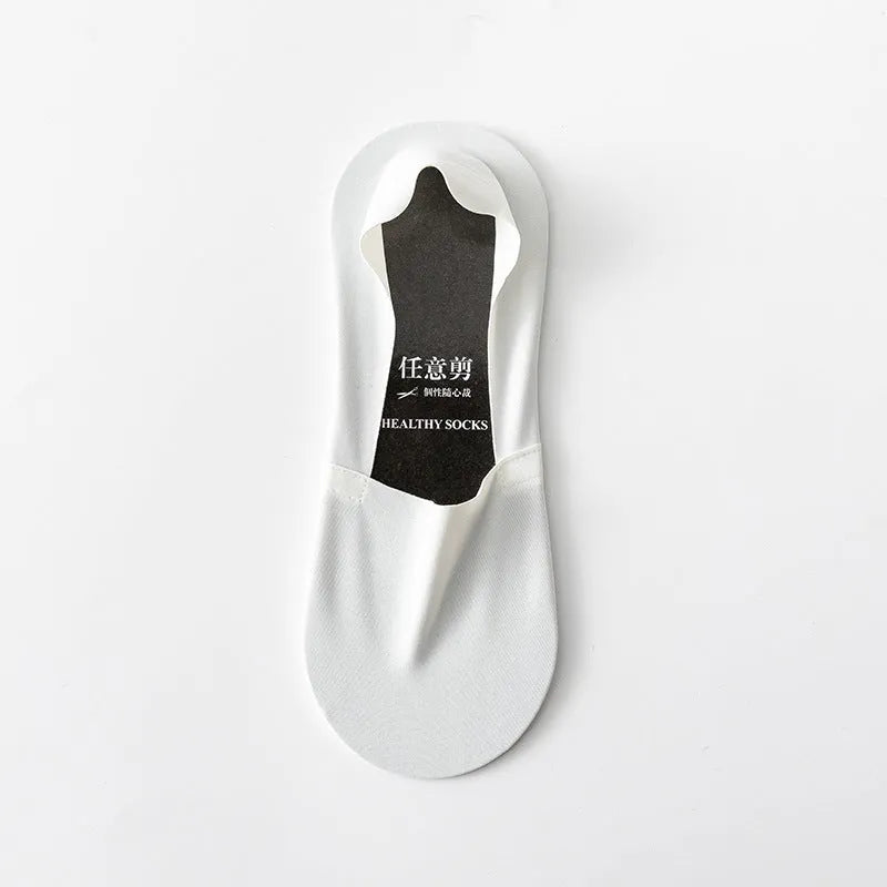 Men's seamless ankle socks in cotton and ice silk fabric, shown in multiple colours including black, grey, navy, and white.