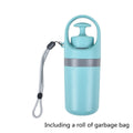 Blue plastic dog pooper scooper with claw mechanism and built-in bag dispenser