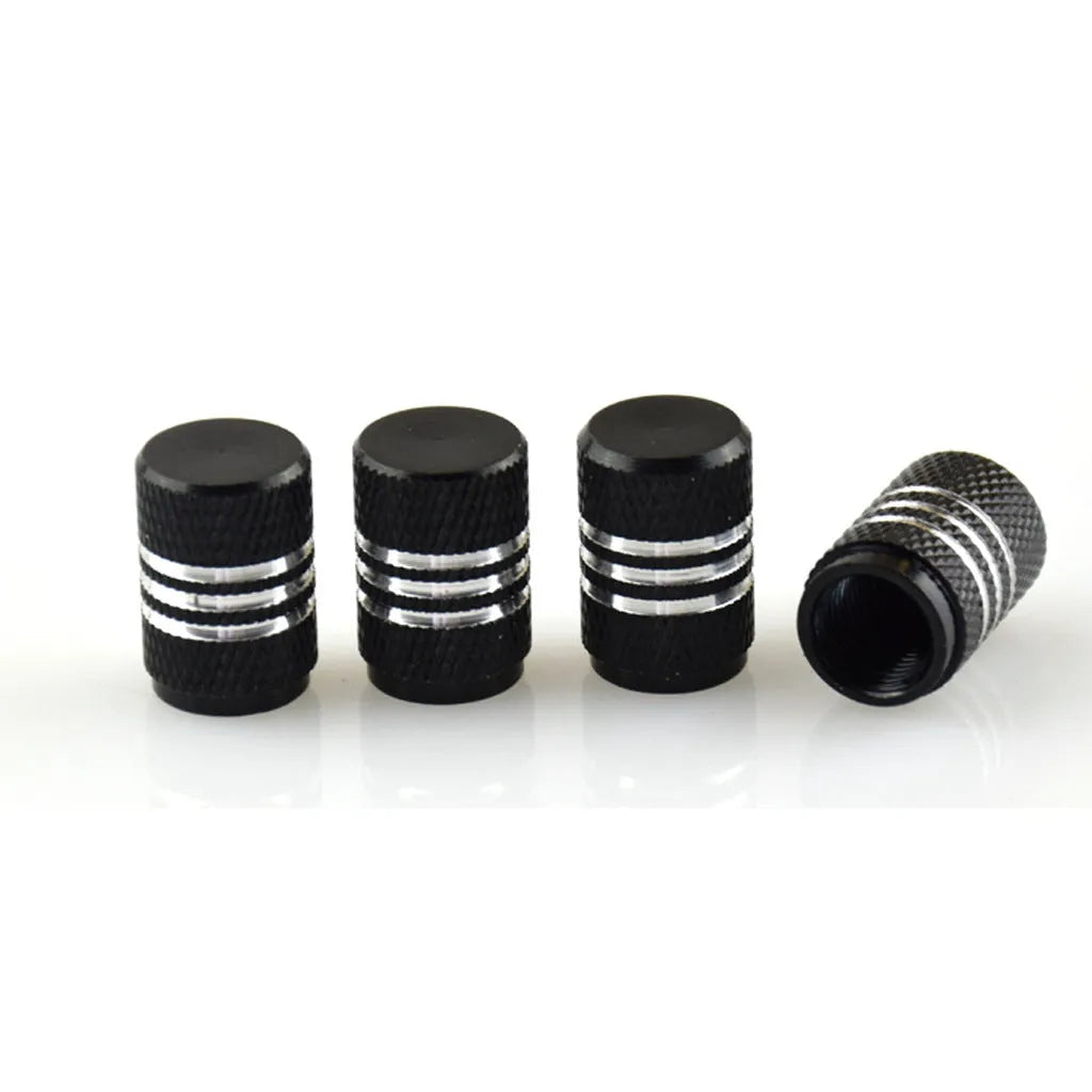 Set of coloured aluminium alloy car tyre valve caps in black, red, blue, gold, silver, green, purple, sky blue, grey, and orange