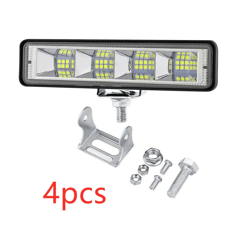Set of four rectangular aluminium LED work lights for car and truck modification