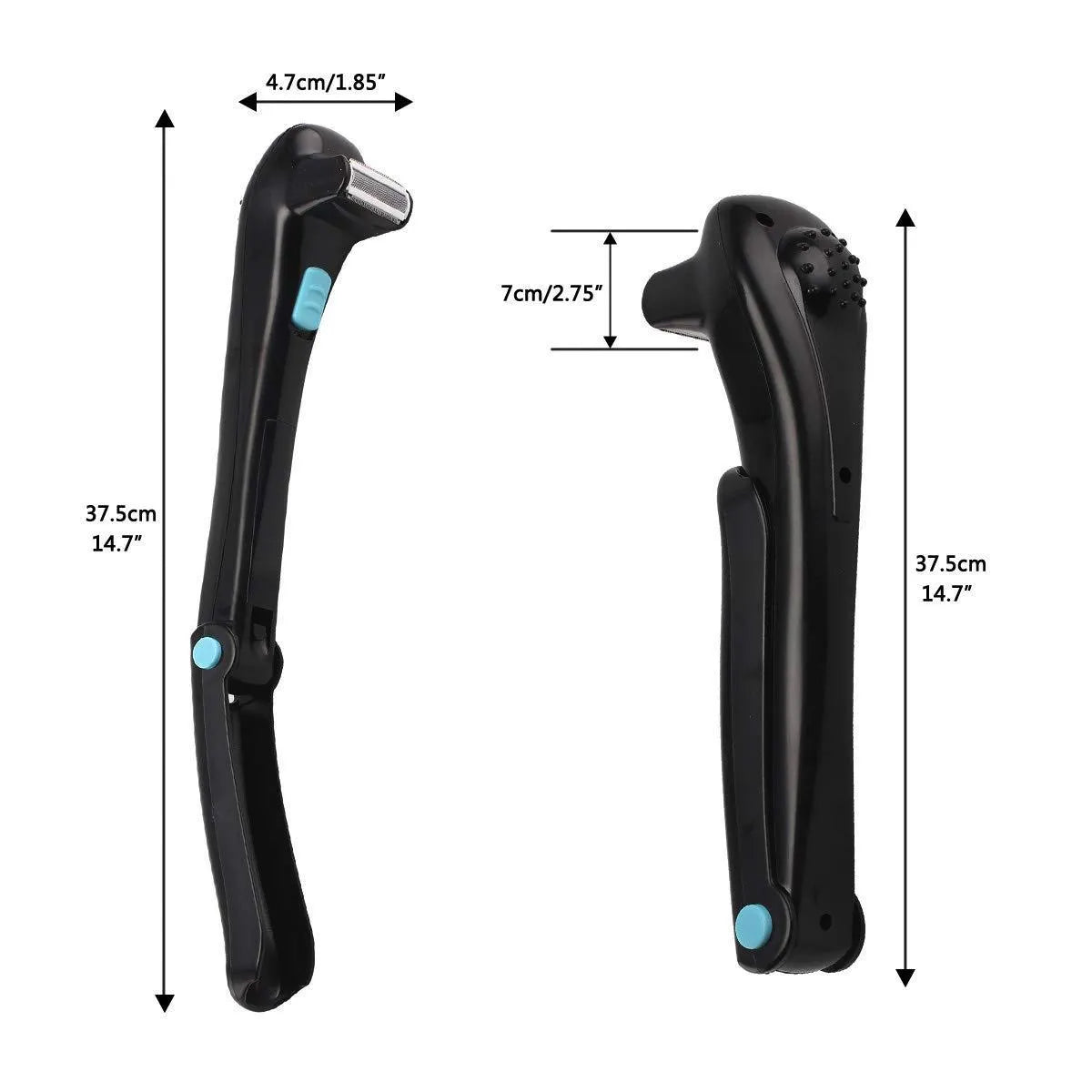 Black folding hair back electric body shaver with battery compartment