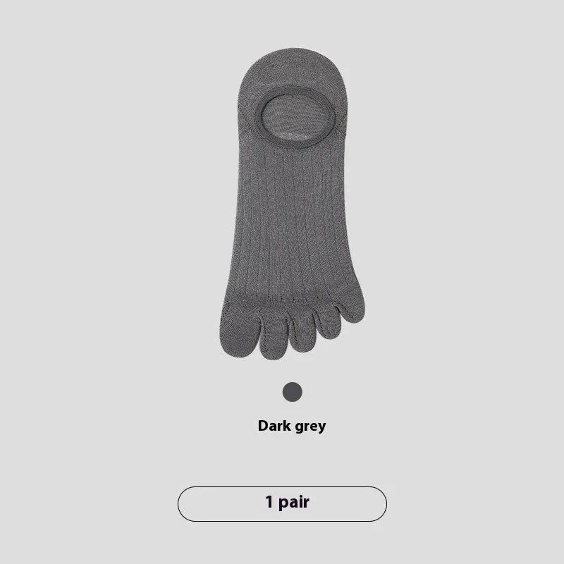 Men's five-finger invisible socks in modal fabric, shown in multiple colours including black, grey, khaki and white.