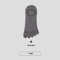 Men's five-finger invisible socks in modal fabric, shown in multiple colours including black, grey, khaki and white.