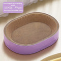Green oval corrugated paper cat scratch board nest showing textured scratching surface and central bed area.
