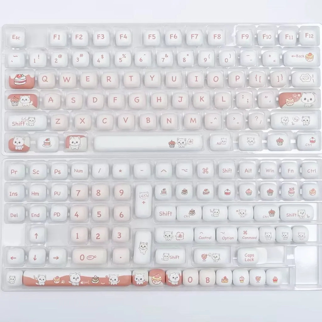 Dessert cat MOG round sublimation key cap set for mechanical keyboards with cartoon dessert cat designs