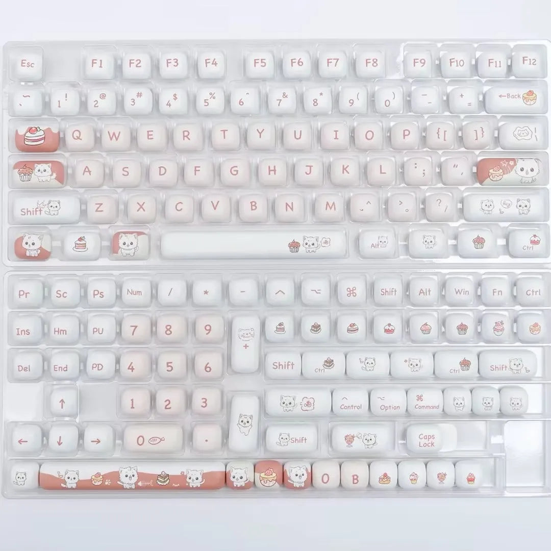 Dessert cat MOG round sublimation key cap set for mechanical keyboards with cartoon dessert cat designs