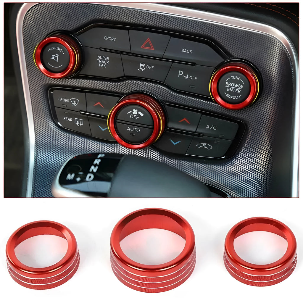 Aluminium alloy air conditioning knob decorative ring for 2015-2022 Dodge Challenger and Jeep Grand Cherokee