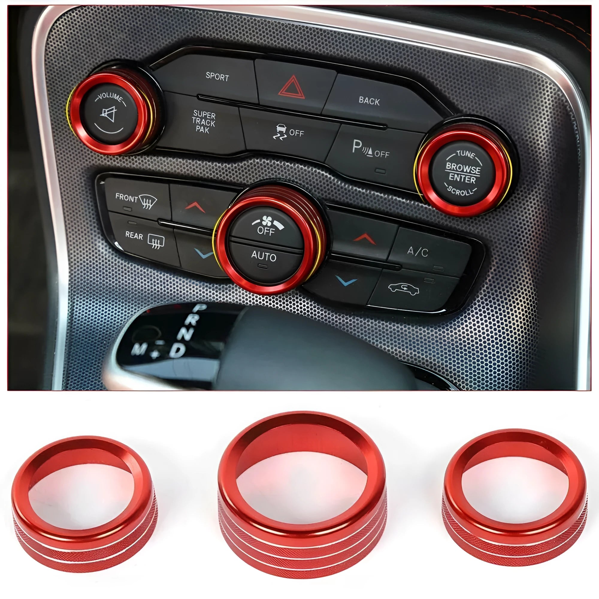 Aluminium alloy air conditioning knob decorative ring for 2015-2022 Dodge Challenger and Jeep Grand Cherokee