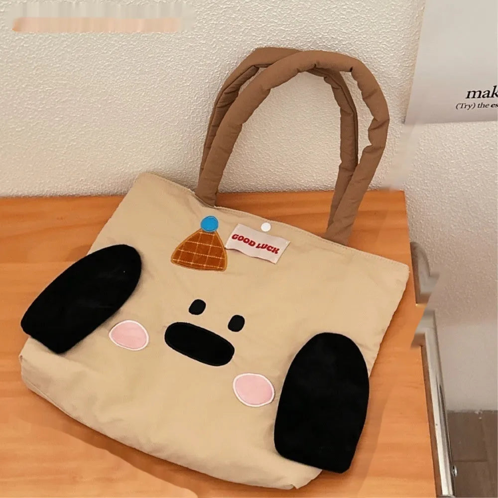 Cartoon kitten print canvas tote bag showing dimensions of 30cm wide by 36cm tall.