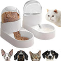 White automatic cat feeder and water dispenser set with wave-shaped design