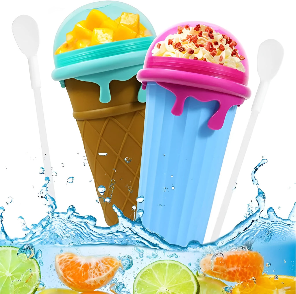 Blue 500ml silicone slushy maker cup for homemade smoothies and frozen drinks