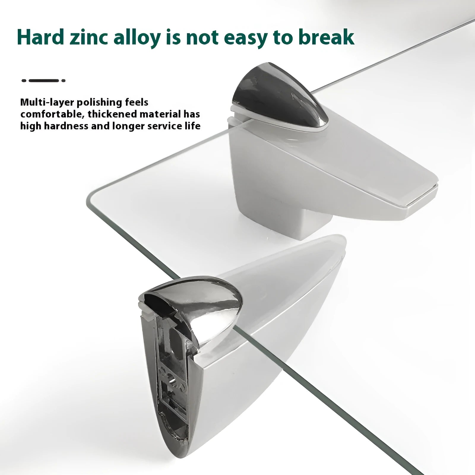 Electroplated metal adjustable clip holder for glass partitions and display panels.
