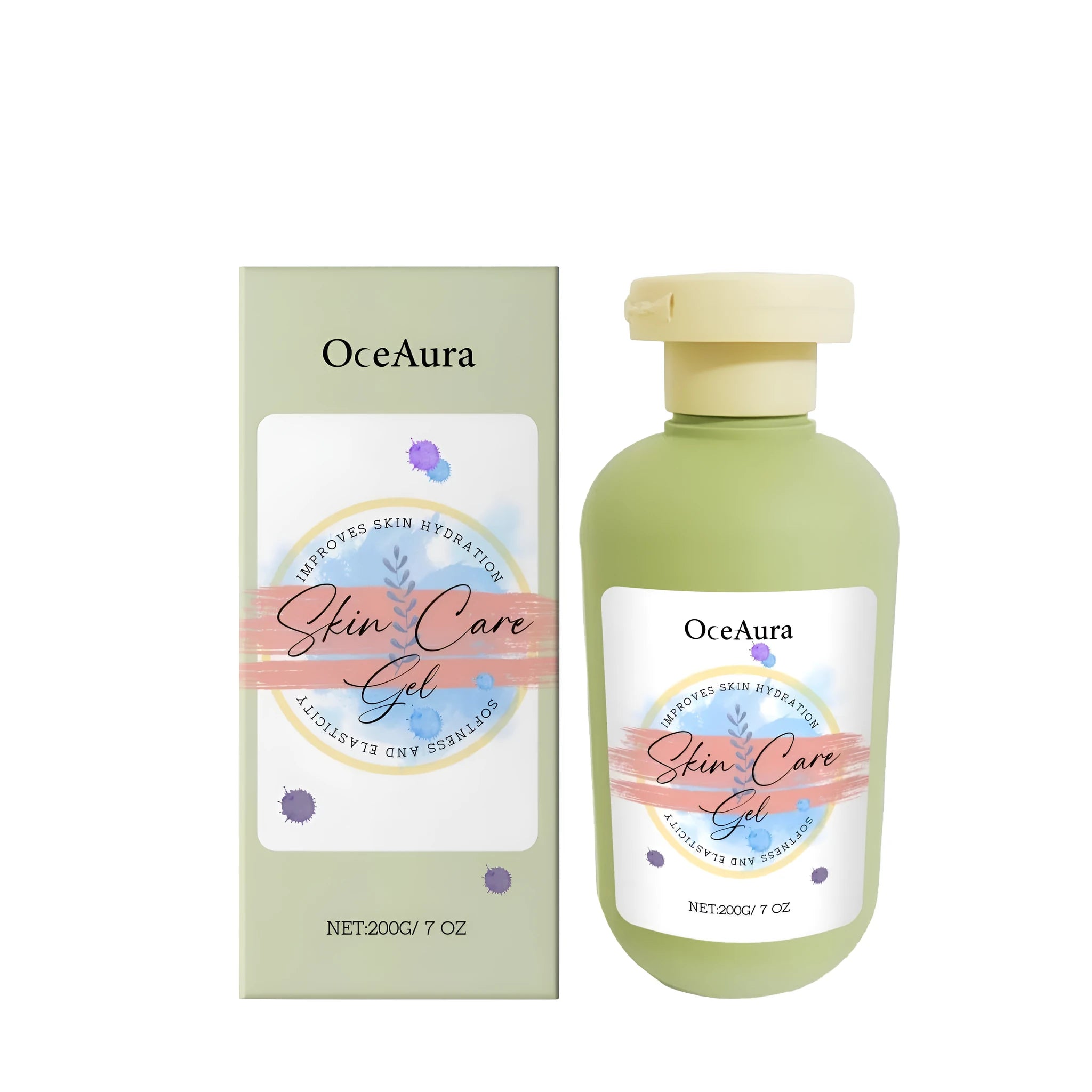A 200g jar of moisturising skin care gel containing jojoba seed oil and coconut oil.