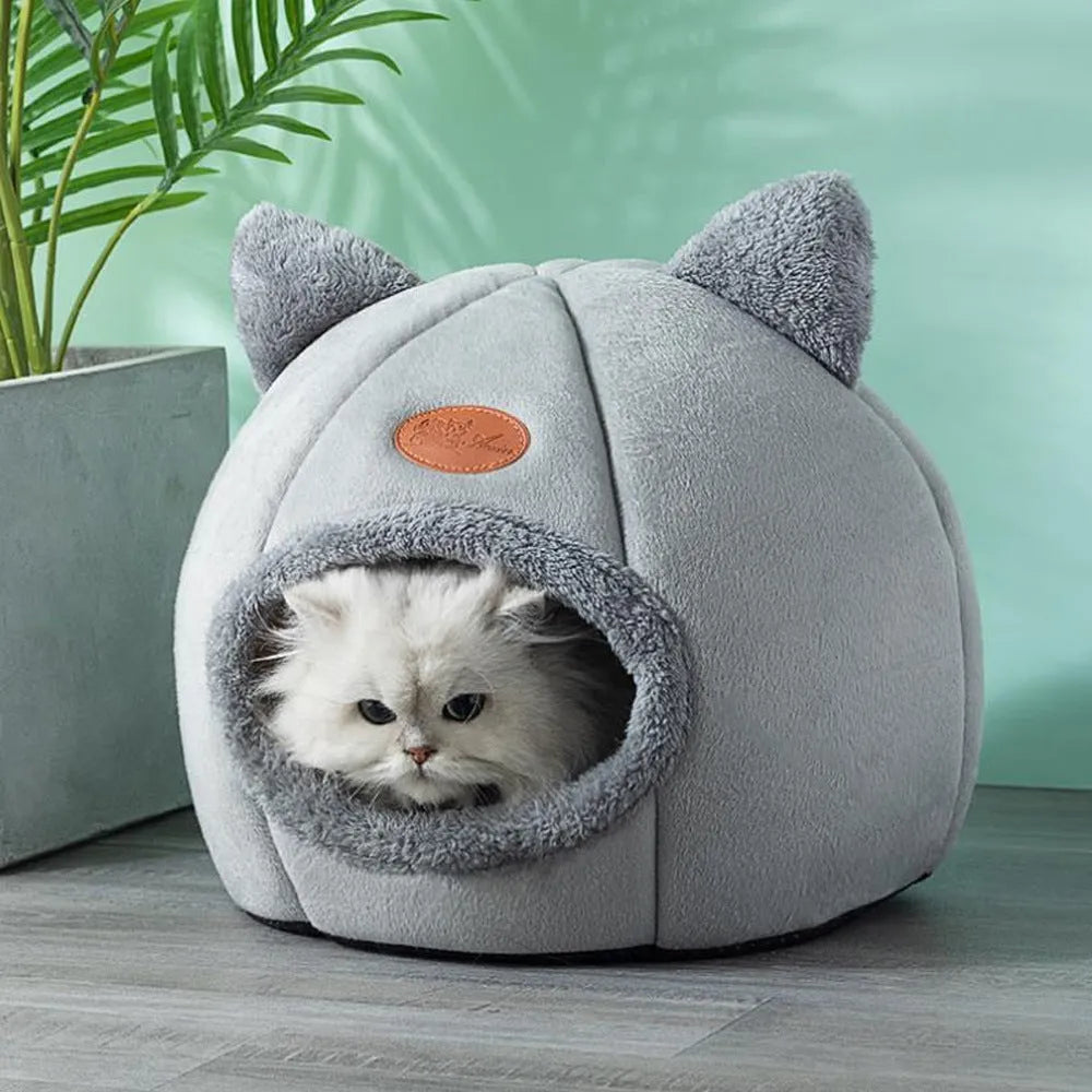 Fully enclosed cat sofa bed, a warm winter nest for indoor use, shown in a large size.
