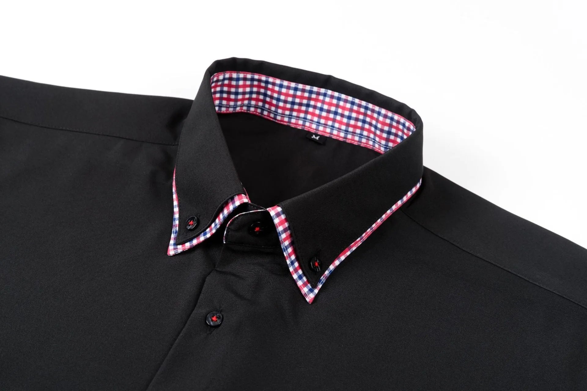Double collar stitching casual shirt in black showing cardigan style and solid colour design with button front