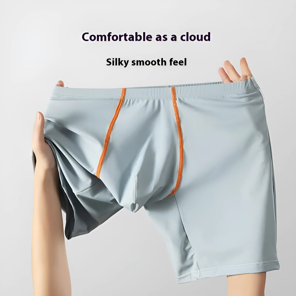 Men's mid-waist boxer shorts in quick-drying nylon fabric showing U-convex design