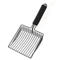 Black alloy metal cat litter scoop with 0.8cm sieve gaps for pet waste removal