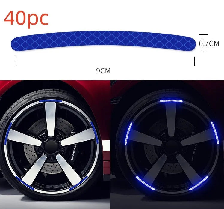 20-piece pack of arc-pattern reflective wheel hub stickers in multiple colour options