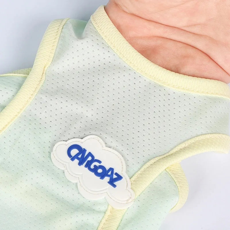 Grass green thin polyester vest for a cat on a white background.