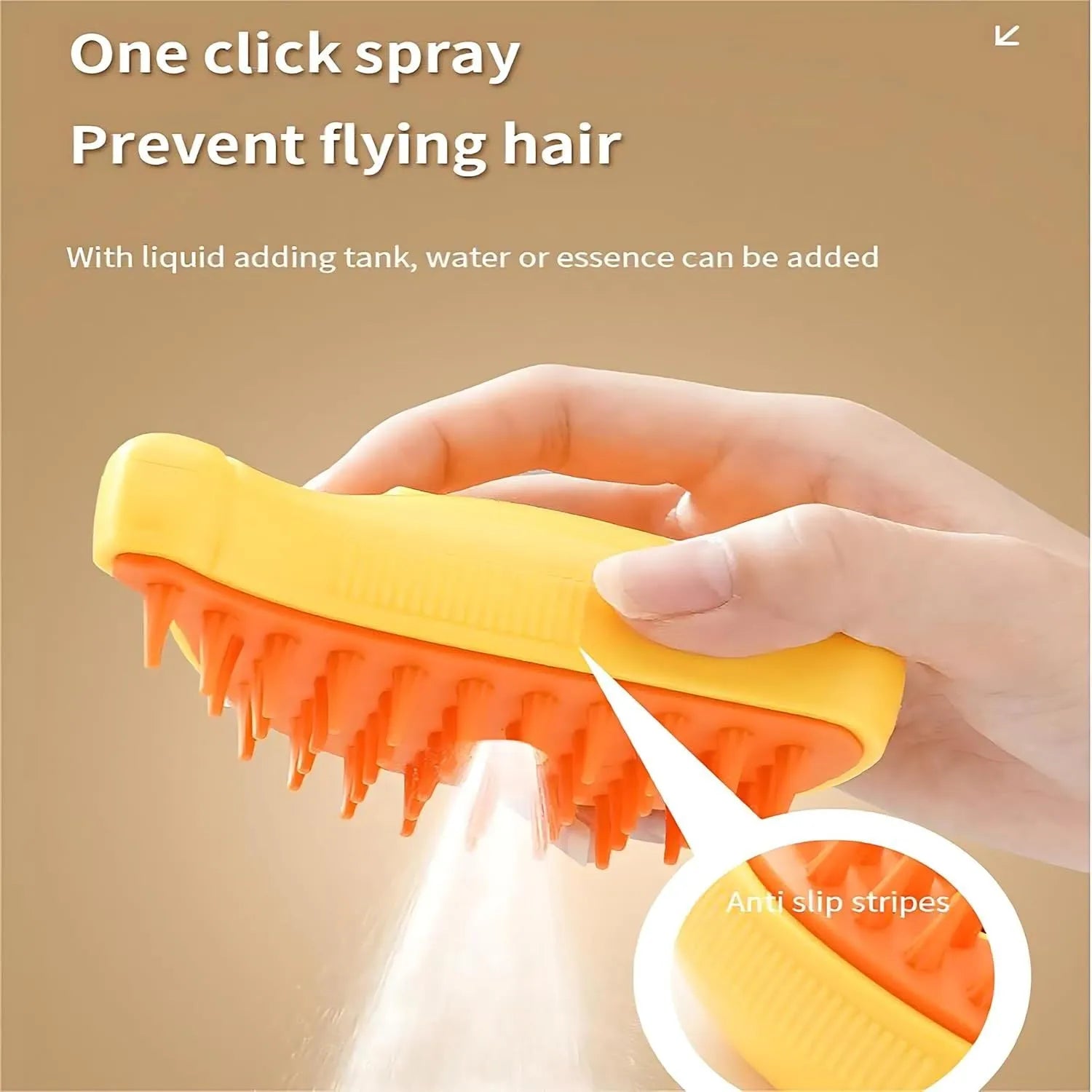 Green and yellow rechargeable cat steam brush with round silicone teeth and massage function
