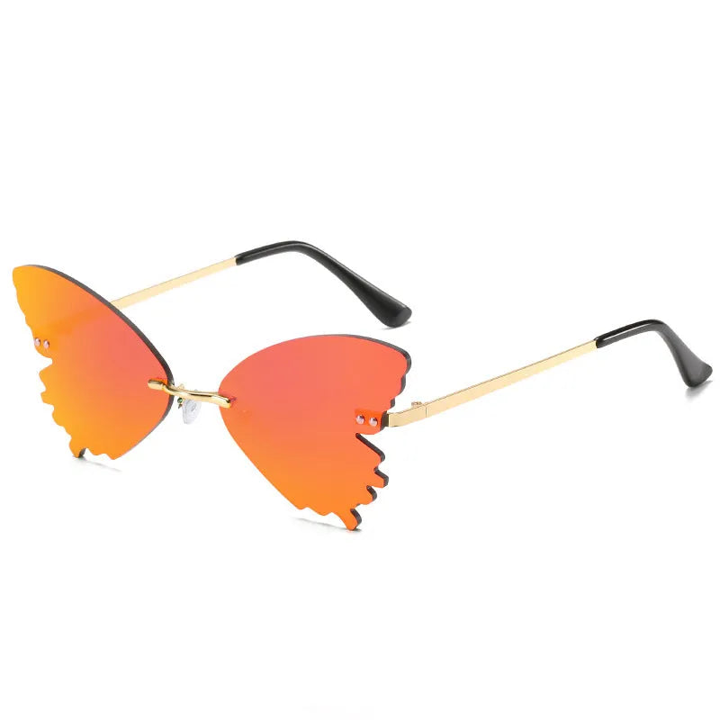 Butterfly rimless sunglasses with UV400 protection in vintage style plastic and metal frame