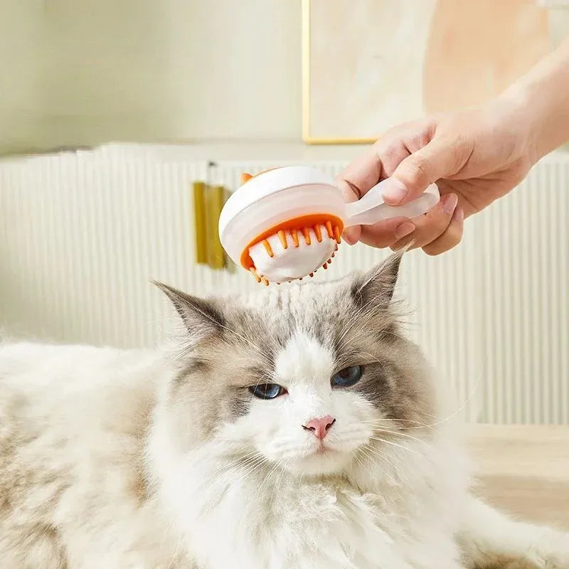 Automatic cleaning pet bath brush with soft gel bristles in blue and orange colour options for dog and cat grooming