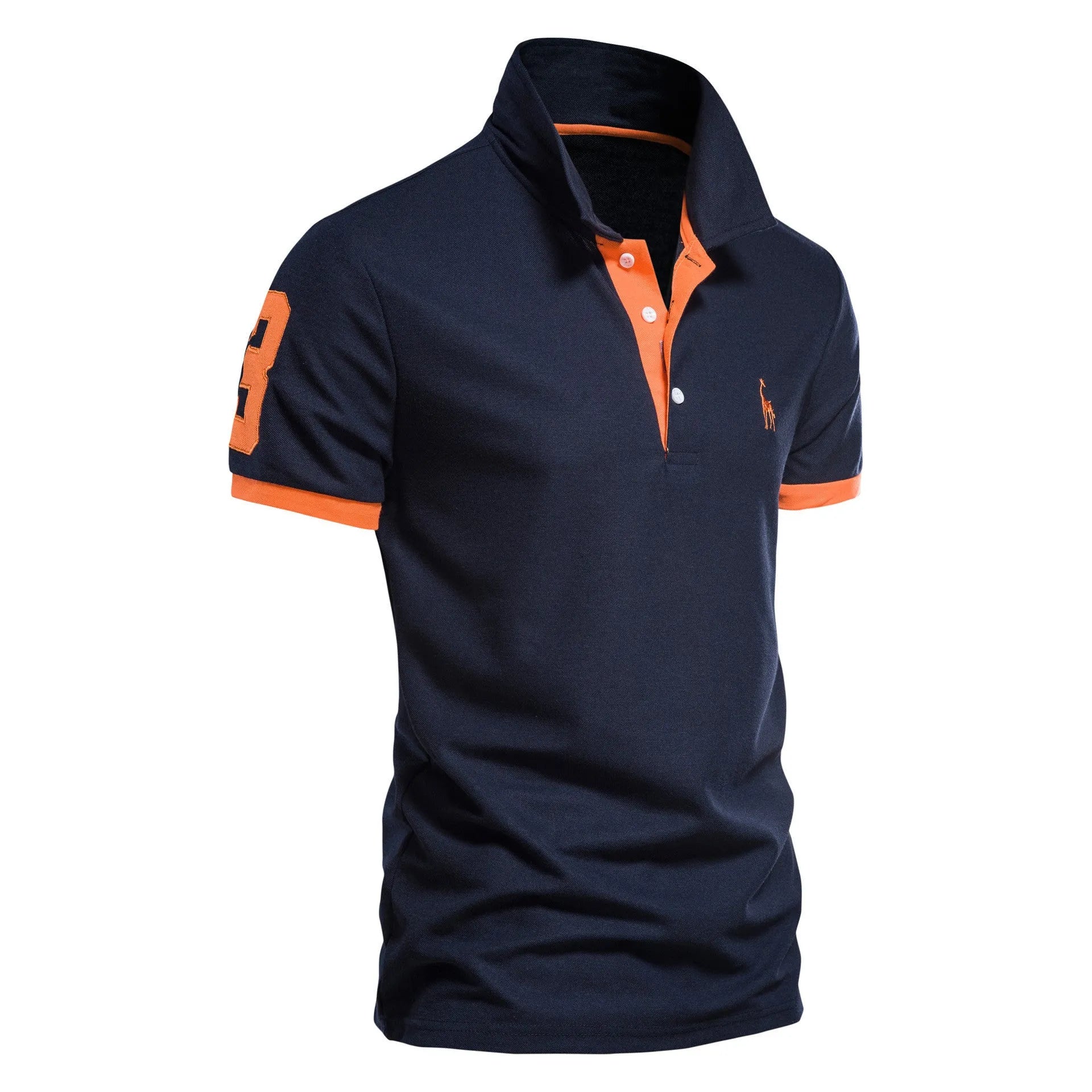Men's slim fit white T-shirt with a detailed embroidered deer design on the chest.