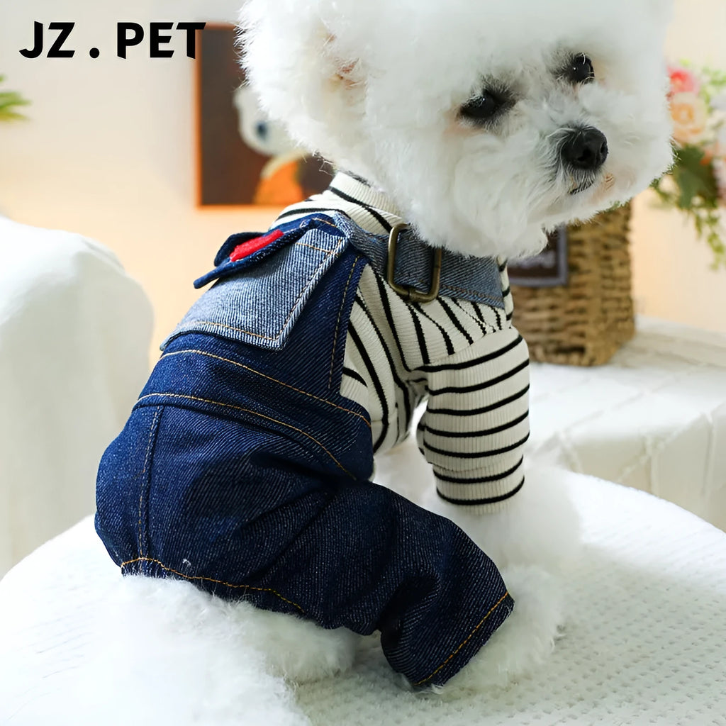 Retro denim suspender pants for small to medium dogs, four-legged princess style, CWQ Retro Denim colour