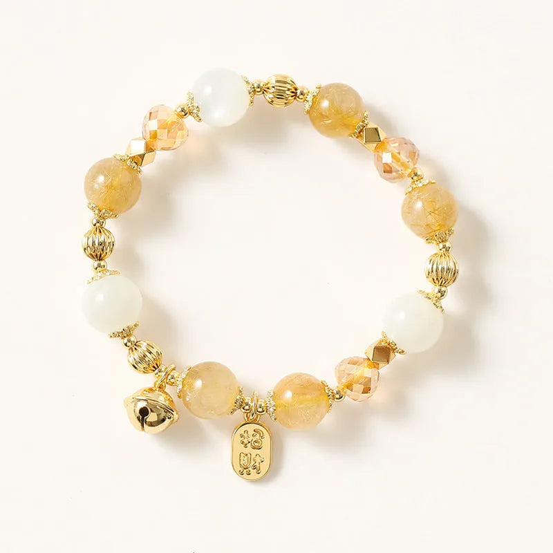 Gold rutilated quartz crystal bracelet in Lucky Fortune colour with Korean style design