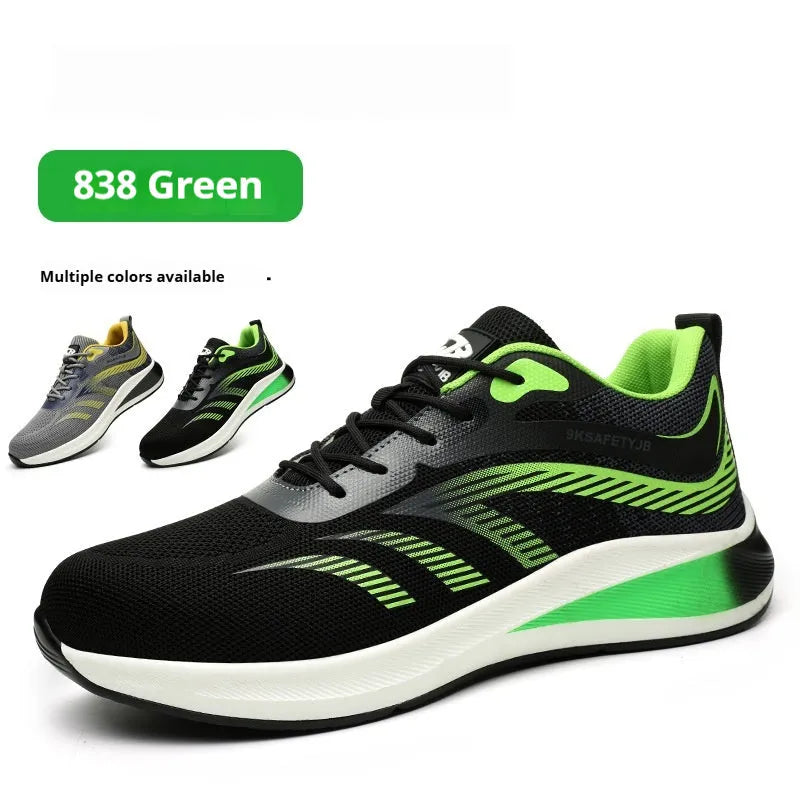 Breathable labour protection shoes with puncture resistance, Flyknit upper, rubber outsole in 7918 black colour