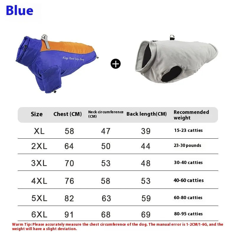 Polyester polar fleece dog jacket with liner in multiple colour options and sizes XL to 6XL