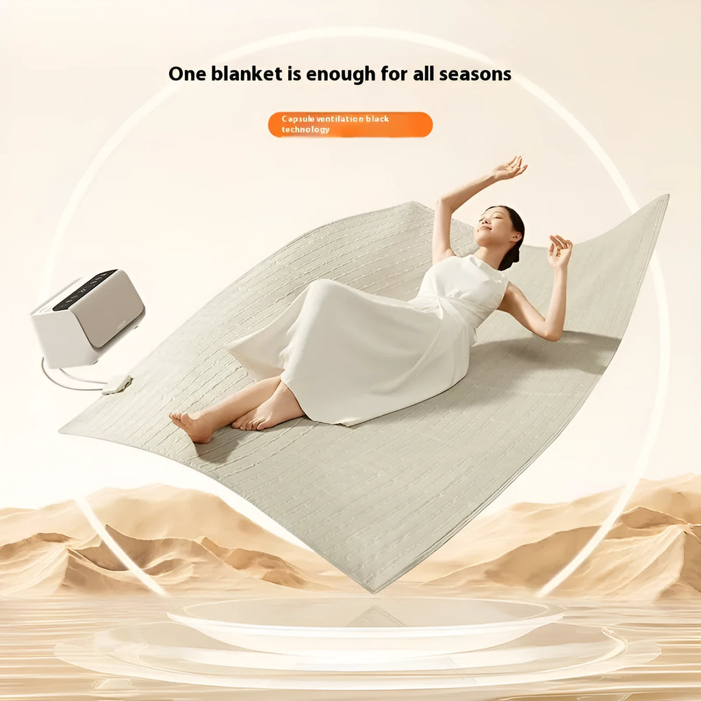 White Aideng electric water blanket with smart host controller on bed
